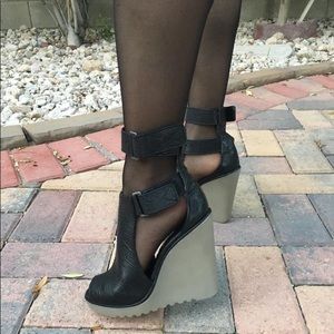 BCBG Leather Wedge Sandals